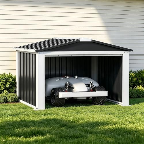 REEMOON 3x3 FT Metal Robot Mower Garage Small Outdoor Shed Black