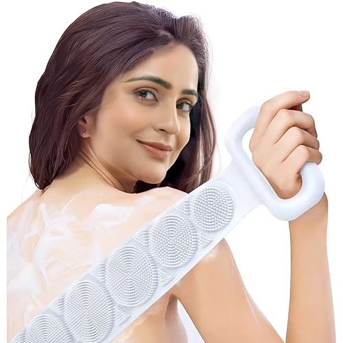 Midazzle Silicone Body Back Scrubber Double Side Bathing Brush for Skin Deep Cleaning, Dead Skin Removal Exfoliating Belt for Shower, Easy to Clean, Lathers Well for Men & Women... - Image 2