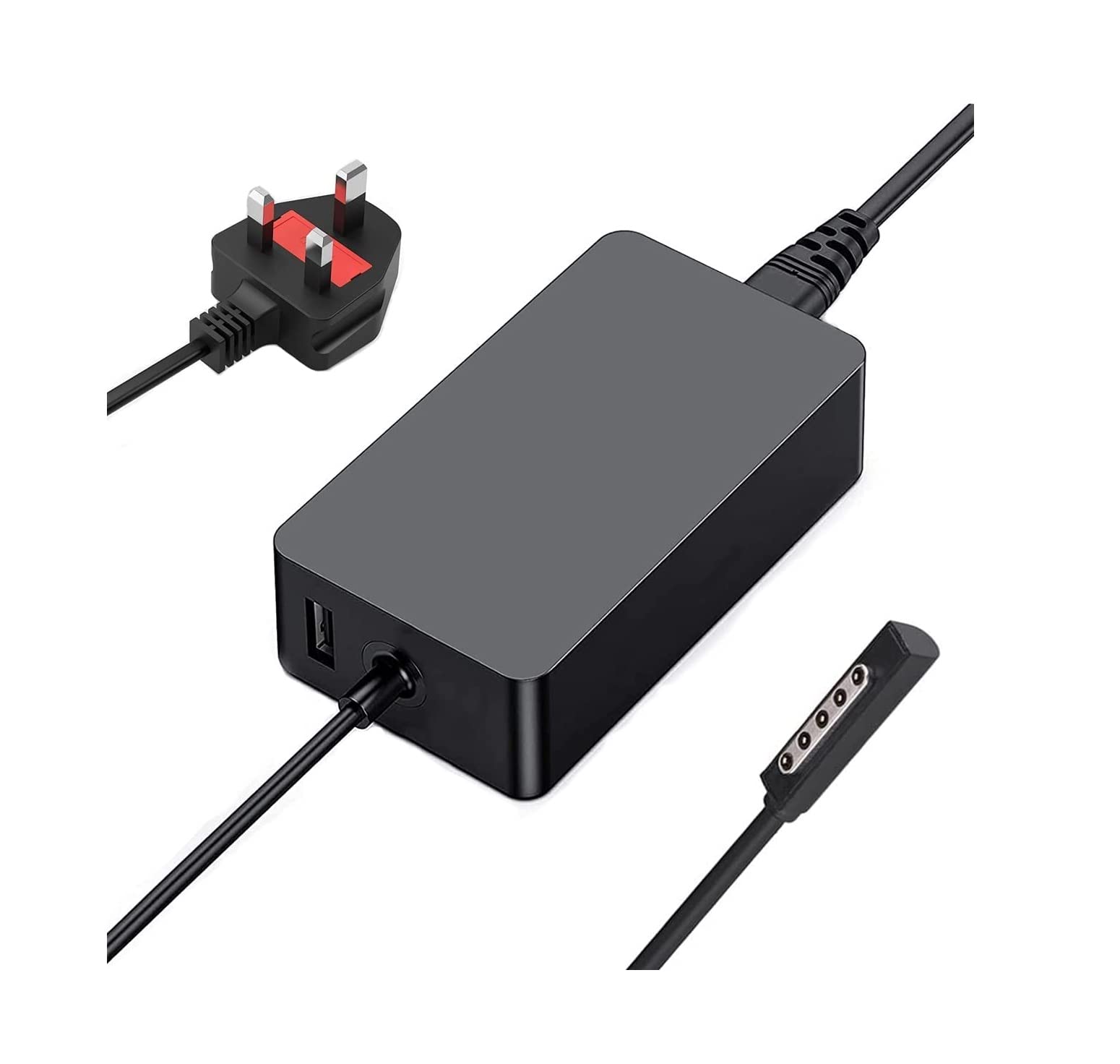 e-TECH Surface Pro 2 Charger, (12V/3.6A/48W) Power Supply Adapter Charger (For Surface RT/2/Surface Pro 1/Surface Pro 2) With (5V/1A) USB Port And UK Power Cord - (48WATT)