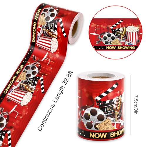 Image of Whaline 32.8Ft Movie Night Bulletin Board Border Red Black Now Showing Die Cut Trim Border Roll for Classroom Chalkboard Wall Decor