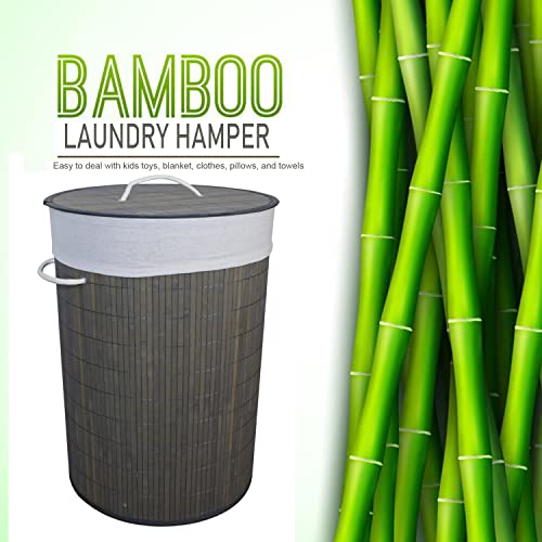 Gymbidium Foldable Durable Bamboo Laundry Basket Hamper With 2 Removable Liner Bags, Bedroom (Round, Grey) #TOP4