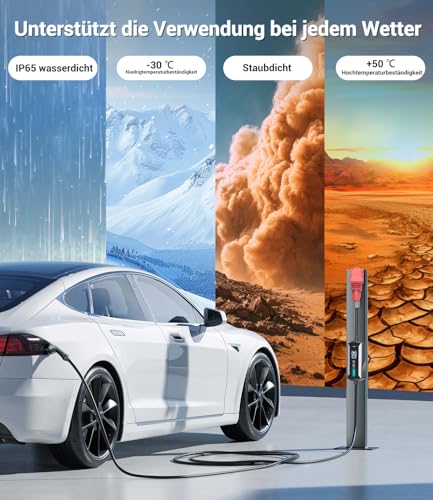 Mobile Wallbox 11kW Typ 2 Ladekabel - 7m|6-16A|3-phasig EV Ladegerät Wasserdicht mit Einstellbarer Ladeleistung, Einstellung Startzeit, CEE 16A auf Typ 2 Ladekabel, für Allen EVs(IEC 62196-2) & PHEVS