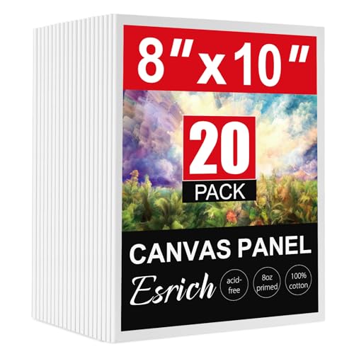 ESRICH Canvas Boards for Painting 20 Pack Canvases for Painting 8x10 Cotton Primed Acid Free Blank Canvas Panels for Oil Paint Watercolor Acrylic Paint Gouache and Tempera.