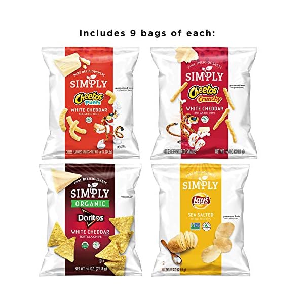 Simply Brand Variety Pack, Doritos, Cheetos, Lay's, 0.875oz Bags (36 Pack) (Assortment May Vary)