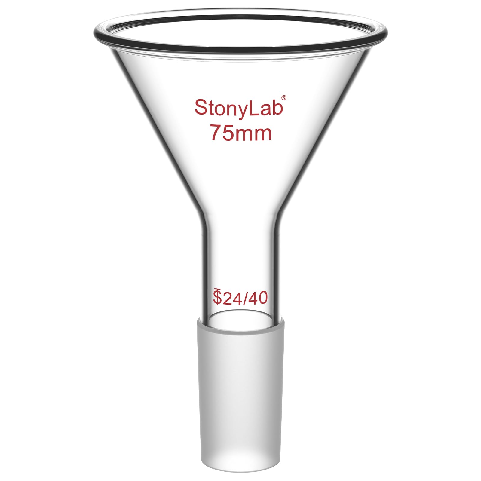 stonylab Entonnoir à Poudre en Verre à Tige Courte avec Diamètre Extérieur Supérieur de 75 mm et Joint Intérieur 24/40, pour Usage en Laboratoire Chimique Uniquement