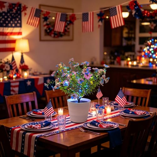 Image of Patriotic LED Artificial Flowers, 4th of July LED Flower Light, Red White Blue Patriotic Home Decor