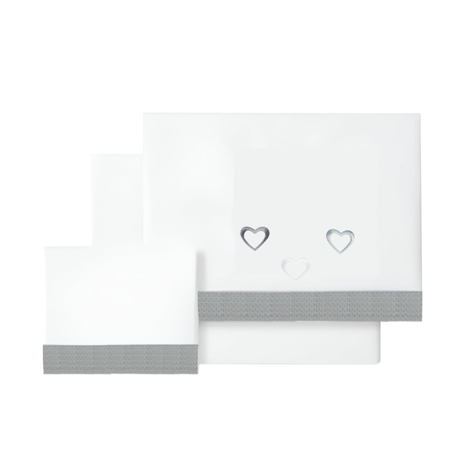 various Set Lenzuola Lettino Neonato 60x120 cm, 100% Cotone Extra Morbido, Include Lenzuolo con Angoli, Lenzuolo Sopra e Federa, Biancheria Letto Bambino Traspirante Happy Love Colore BCO/Grigio