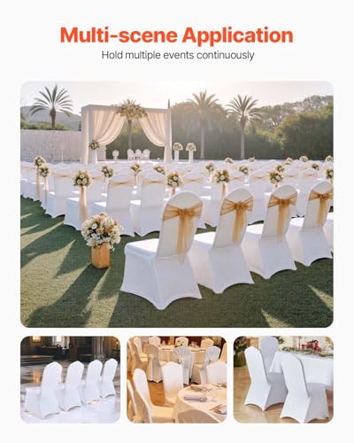 Image of VEVOR 50 Pcs White Chair Covers Polyester Spandex Chair Cover Stretch Slipcovers for Wedding Party Dining Banquet Flat-Front Chair Covers