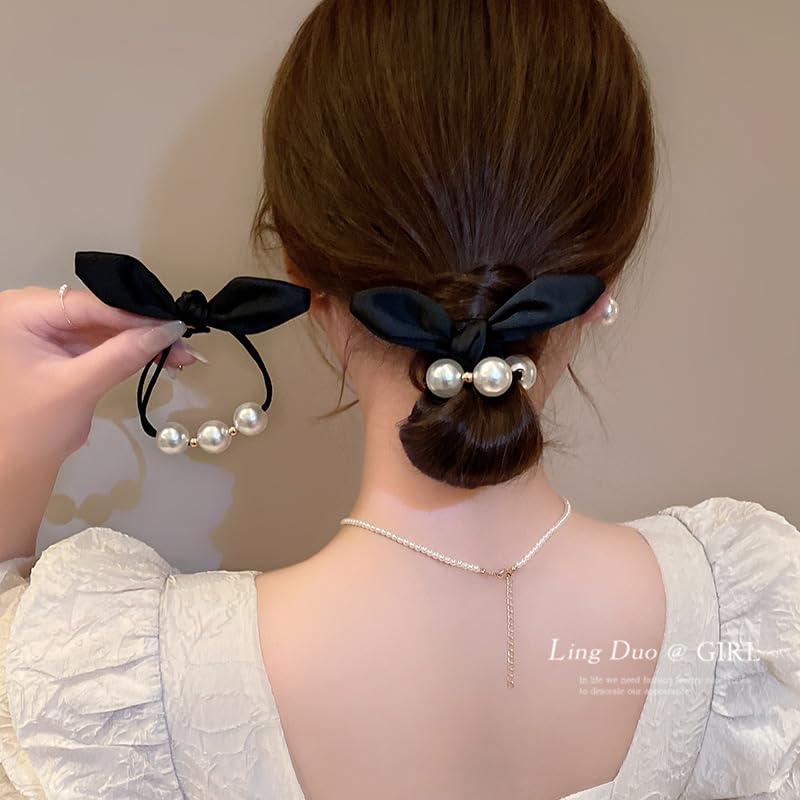 Miniatura 2 de 4 piezas de cordón de pelo con lazo de perla, de alta elasticidad, duradero, accesorios para la cabeza, banda para el cabello, accesorios para el