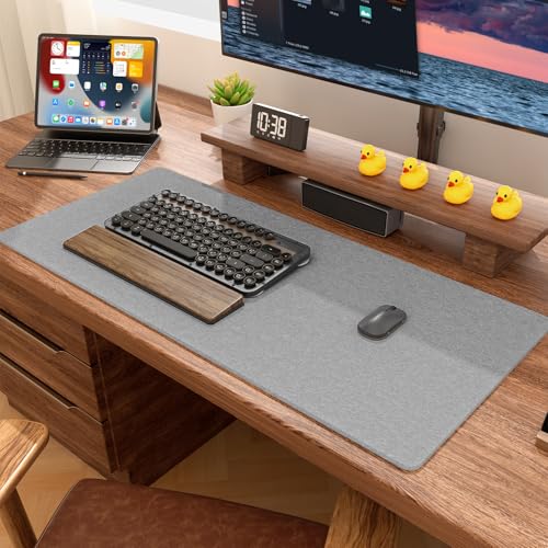 Image of Auhoahsil Felt Desk Mat, Minimalist Large Mouse Pad XL 31.5 x 11.8 in, Desk Matt for Desktop, Keyboard, Laptop, Computer, Office, Work from Home, Gaming, Light Gray