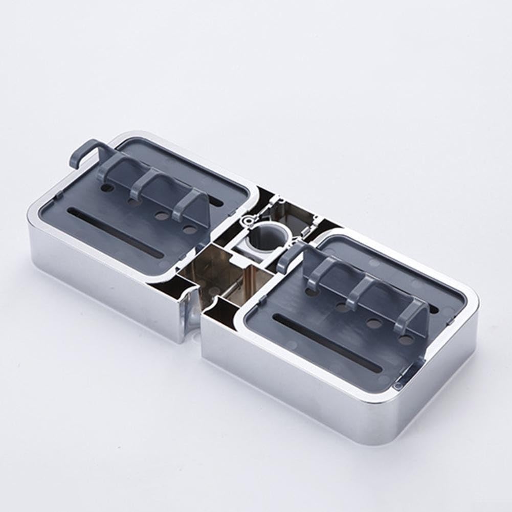 HpLive Étagère pour barres de douche, étagère de douche de grande capacité sans perçage, rangement des deux côtés et 8 crochets, étagère de salle de bain (argenté)