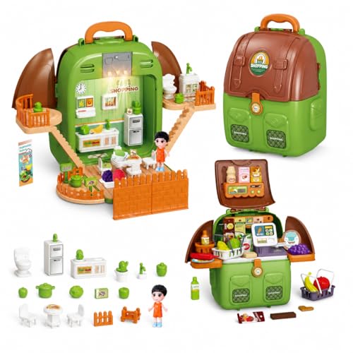 Mochila Casinha Maleta 4 em 1 com Minisscenário Musical Educativo Várias Cores Supermercadinho Criativo Lindo e Fantástico Divertido Brinquedo Menina 3 Anos de (Edição Supermercadinho)