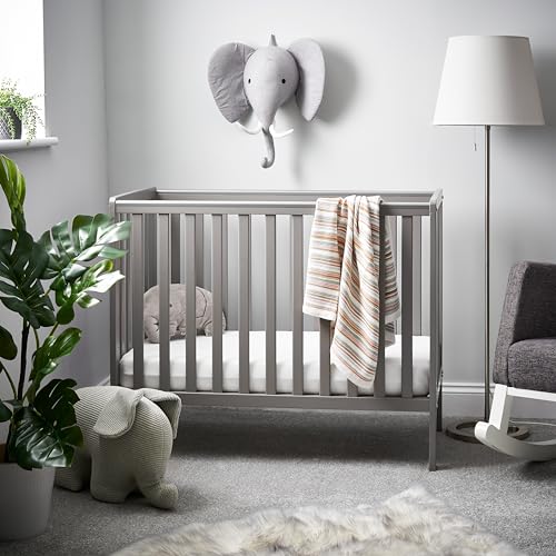 Obaby Bantam Space Saver Cot Taupe Grey Compact Baby Cot with Adjustable Mattress Base for Smaller Nurseries