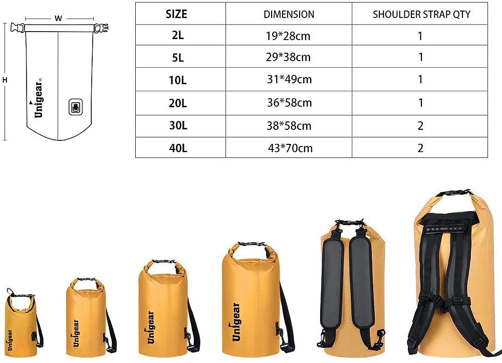 Unigear Borsa Impermeabile (2L/5L/10L/20L/30L/40L/55L) per Attività all'Aria Aperta e Sport Acquatici, Campeggio, Kayak, Pesca, con Custodia Impermeabile per Cellulare