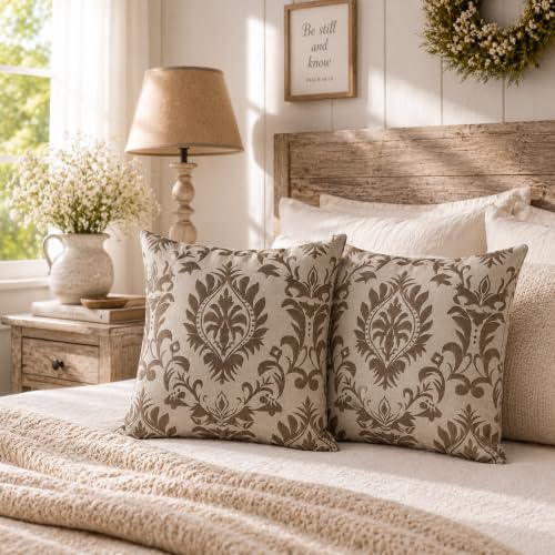 Image of Clasiko 16x16 Cushion Covers - Set of 5 Soft Cotton-Feel Decorative Pillow Covers | Classic Damask, Flap Closure, Perfect for Sofa & Living Room