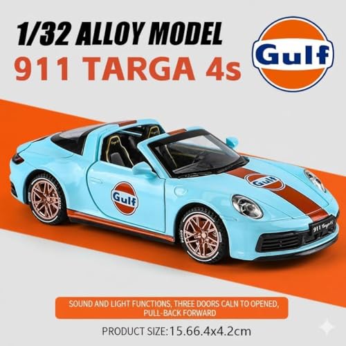 Image of Kiddie Galaxia Porsche 911 Targa 4S Toy Car 1:32 Exclusive Alloy Metal Pull Back Die-Cast Model Car with Openable Doors & Light, Music for Boys Kids