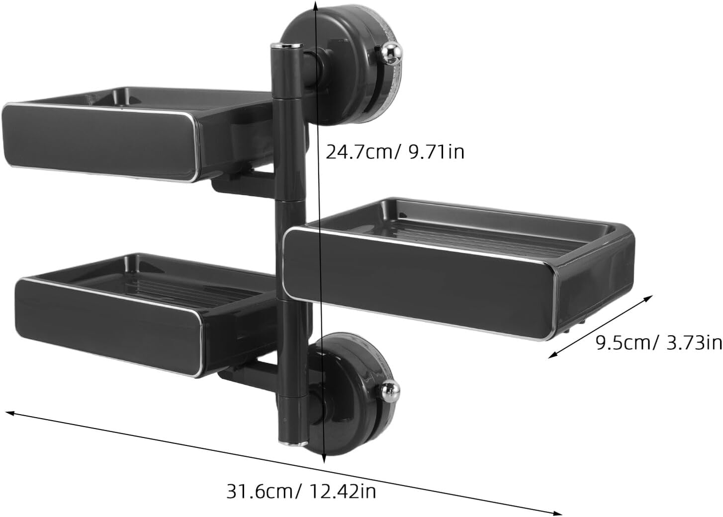 Wall-Mounted Double Layer Soap Dish with Suction Cups, Self-draining Bathroom Soap Holder for Shower, No-Drill Installation, Gunmetal Gray