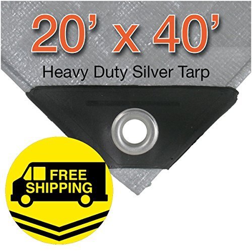 20' x 40' Heavy Duty Silver/Black Waterproof UV Blocking 10 Mil Poly Tarp