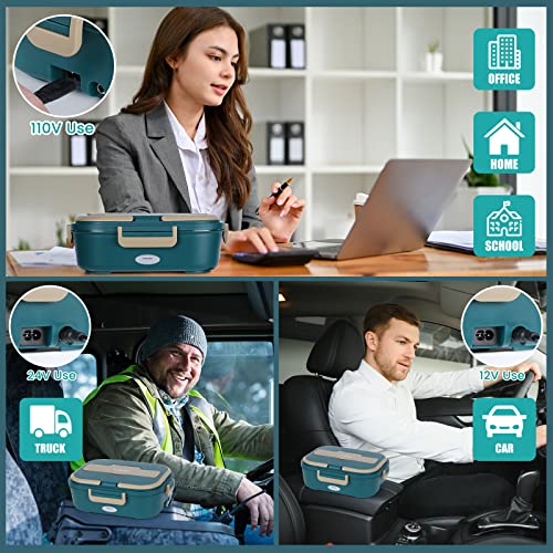 Cjoiaw Electric Lunch Box Leak Proof, Food Heated 12V 24V 110V Portable Heating Box Heater For Car/Truck/Home Heated Lunch Boxes For Adults 1.5L Removable Stainless Steel Container #TOP1