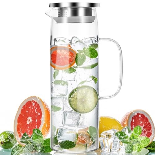 Bottiglia d'acqua in vetro da 1,5 litri, bottiglia d'acqua in vetro trasparente, bottiglia d'acqua con coperchio sigillante resistente al calore, adatta per acqua fredda, acqua calda, succo