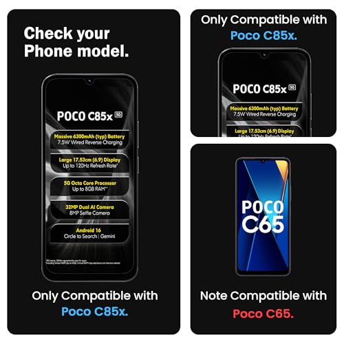 Image of FIRST MART Military-Grade Gorilla Tempered Glass For Poco C85x (6.9 Inch) With Edge To Edge Screen Coverage and Easy Installation Kit| Black