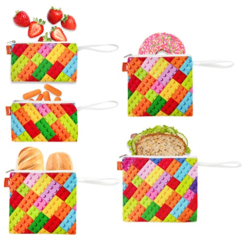 Nordic By Nature Reusable Sandwich Bag Snack Bags - Value Pack of 5 Dual Layer Lunch Baggies - Dishwasher Safe - Eco Friendly Cloth Wraps - Easy Open...