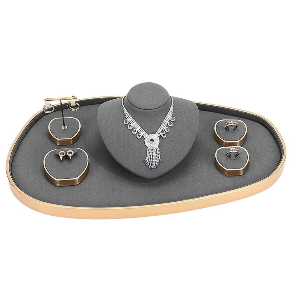 CJHFR472SG Jewelry Organizer Stands Jewelry Tray Set Necklace Earrings Soft Velvet Lined Storage Counter Display Jewelry Display Stand