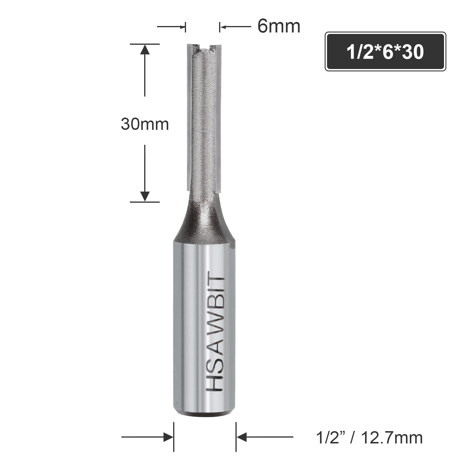 hsawbit Straight 2-Flute Router Cutter, 1/2 Inch Shank, 6mm Cut Diameter & 30mm Cut Length, Flush Trim Router Bit for Woodworking - Image 3