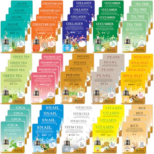 OBS lab 60 Pcs Korean Ultra Hydrating Essence Mask, 20 Minutes Facial Skincare Mask Sheet, Moisturizing Skincare (4 x 15 Types)