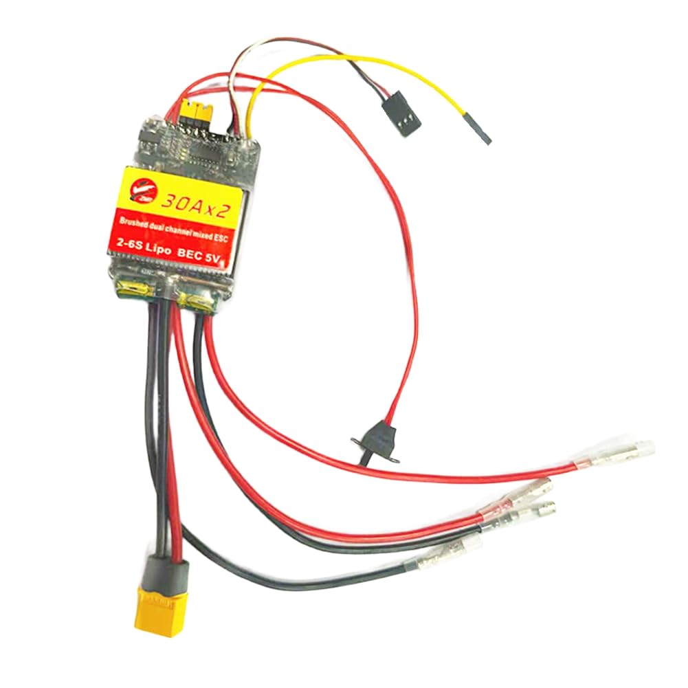 IJSDNVJNDX PWM Signal Input Electronic Speed Controller- 30A Dual-Channel Brushed Motor ESC for RC Cars Boats Tracked Vehicles