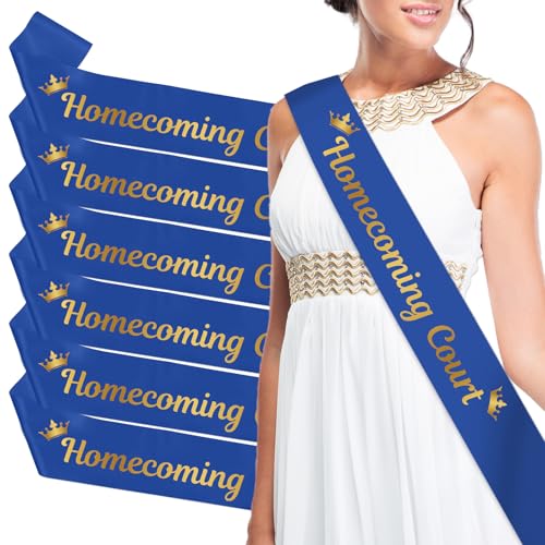 Aposwow 12 Packs Homecoming Court Sashes, Blue with Gold Print Sash for School Dance Queen Graduation Party, Court Sashes Homecoming Party Decorations Accessories