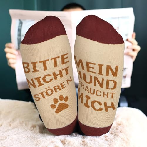 GEBETTER Geschenk für Hundebesitzer Dackel Socken 36-45 lustige Dog Geschenkideen Mit Spruch „Bitte Nicht Stören Mein Hund braucht mich“ Geburtstagsgeschenk für Frauen Männer Hundeliebhaber