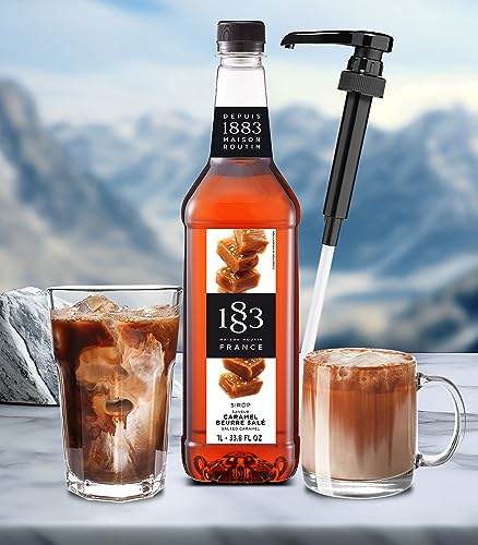 Image of 1883 Salted Caramel Syrup with Pump - Premium French Flavoring Syrup for Coffee, Lattes, Iced Coffee & Drinks - 1L Plastic Bottle, Made in France