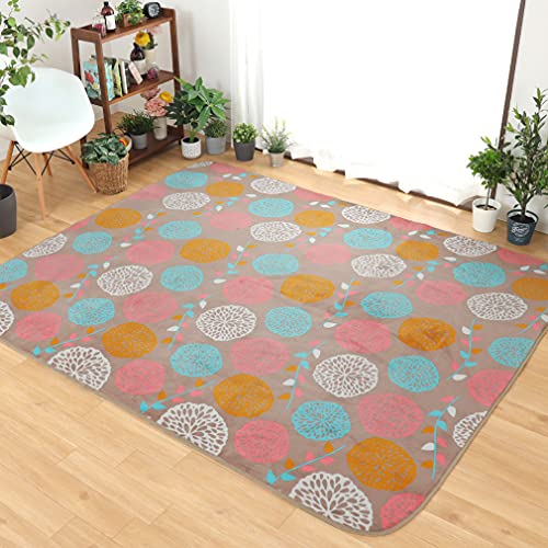 Storepocket ラグ カーペット ラグマット 厚手 洗える 抗菌 防臭 防ダニ 3畳 約200×240cm ボタニカル柄 ベージュ ふんわり柔らかフランネルラグ 低ホルムアルデヒド ホットカーペットカバー ラナン