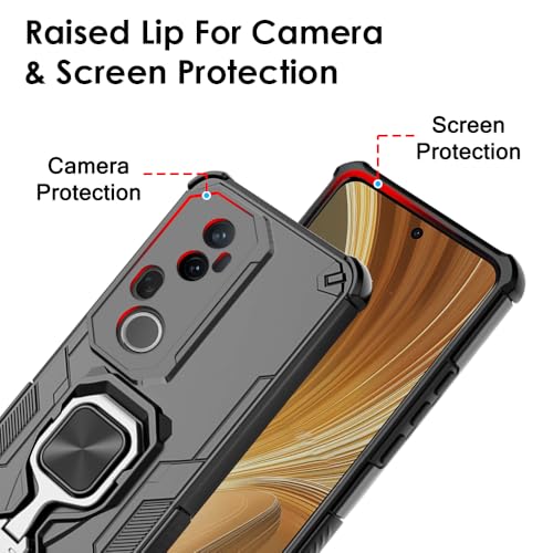 Image of TheGiftKart Tough Armor Bumper Back Case Cover for Vivo T4 Ultra 5G | Ring Holder & Kickstand in-Built | 360 Degree Protection Back Case Cover for Vivo T4 Ultra 5G (PC & TPU, Black)