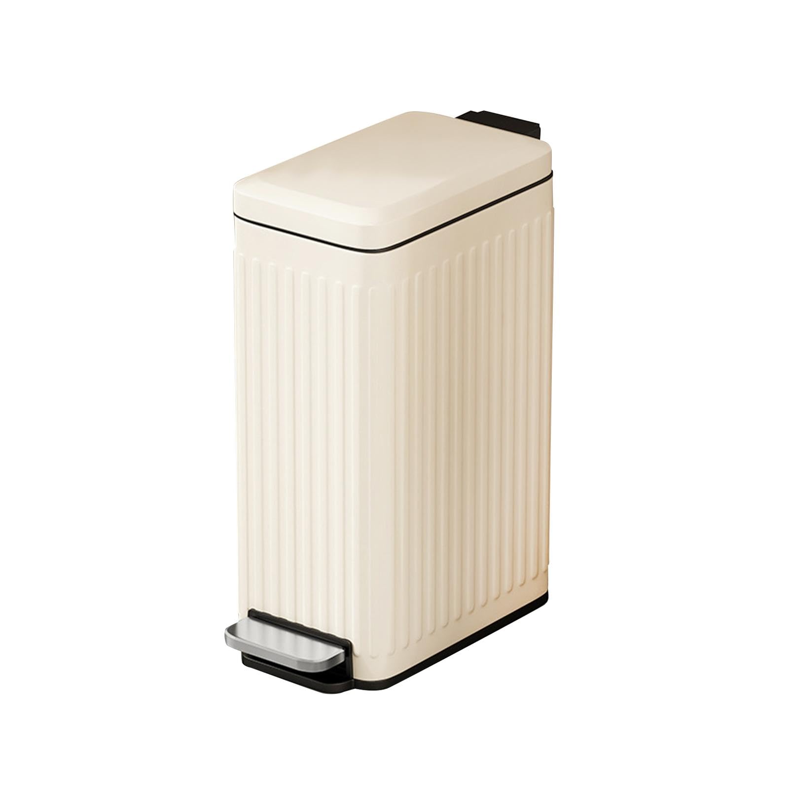 CALANDIS® Bathroom Trash Can with Lid Organizer Slim for Bathroom Entryway Living Room White Stripe | Trash Cans & Wastebaskets | Household Supplies & Cleaning 1