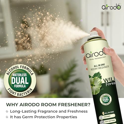 Image of AIRODO Room Freshner| With Wild Forest Fragrance| Last Long Fragrance| For Bedroom, Workplaces, Bathroom| With Waterless Dual Formula| Preservative-free| Germ Protection properties|