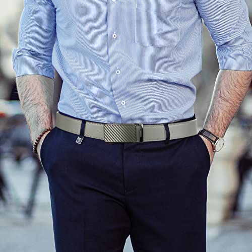 Image of 2 Pack Ratchet Belt 1 3 /8 inch, Mens leather Dress Belt in Gift Set Size 28 inch-62 inch Adjustable waist Trim to Fit
