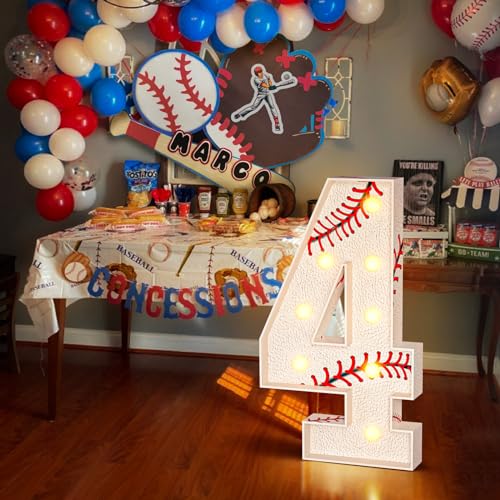 Image of Imprsv Baseball Birthday Decorations, 3ft Marquee Numbers 4 Party Decor
