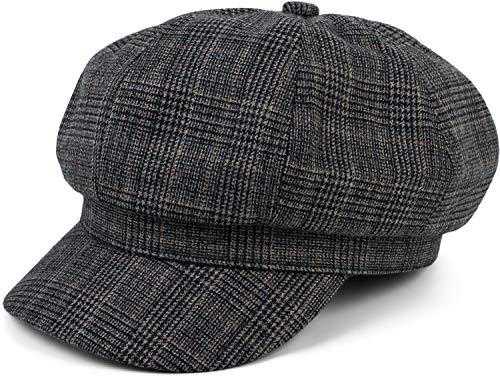 styleBREAKER Gorra con Visera de Mujer con Motivo a Cuadros Príncipe de Gales, Gorra Plana, Gorra de Vendedor de periódicos 04023068, Color:Negro-Azul