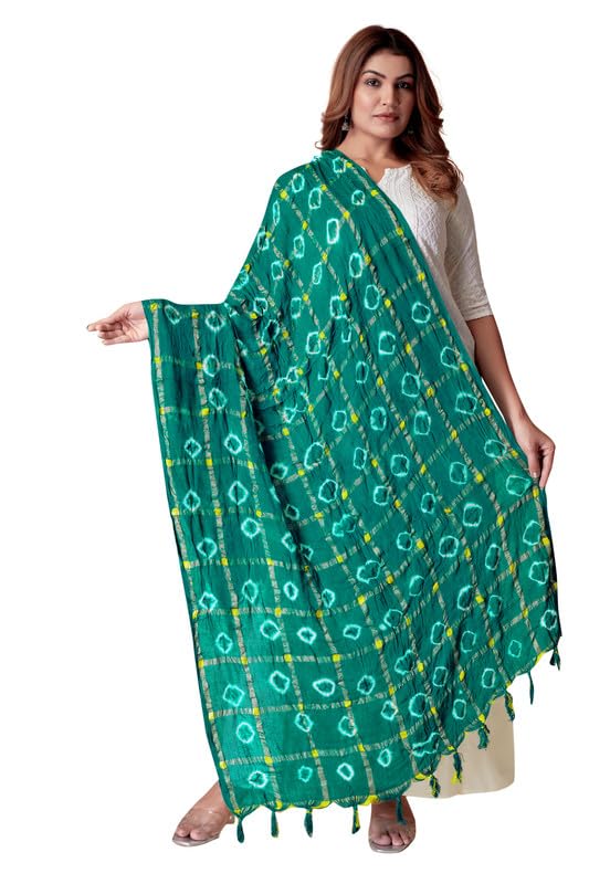 Image of Women Bandhani Dupatta | Traditional Chunri Print with Decorative Border | Lightweight Ethnic Stole for Festive and Wedding Wear
