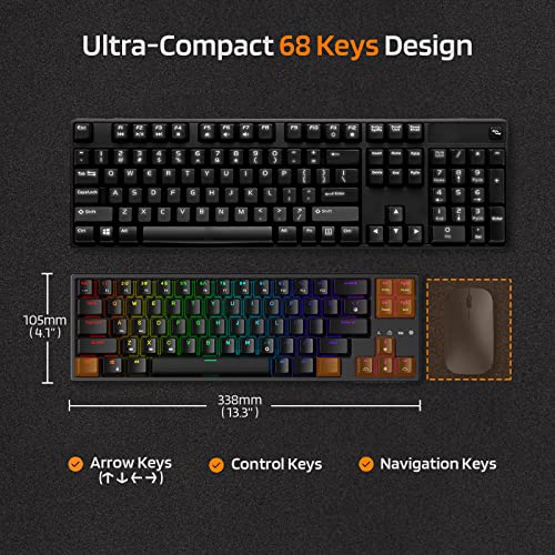 Image of LTC NB681 Nimbleback Wired 65% Mechanical Keyboard, RGB Backlit Ultra-Compact 68 Keys Gaming Keyboard with Hot-Swappable Switch and Stand-Alone Arrow /Control Keys (Hot Swappable Blue Switch, Black)