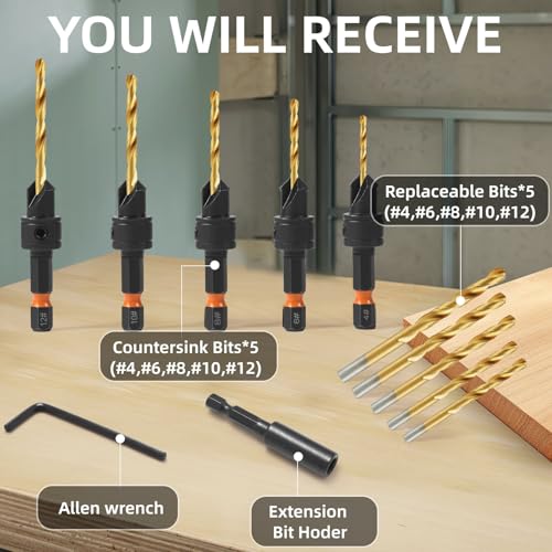 YQANDL Adjustable Countersink Drill Bit Set