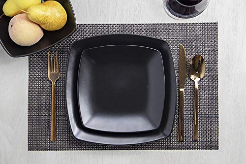 Creative Tops Rabe Schwarz 12-teiliges Geschirr Set, modernes Tafelservice, quadratisches Teller Set und Schüsseln, Schwarz Keramik, Service für 4 - Image 6