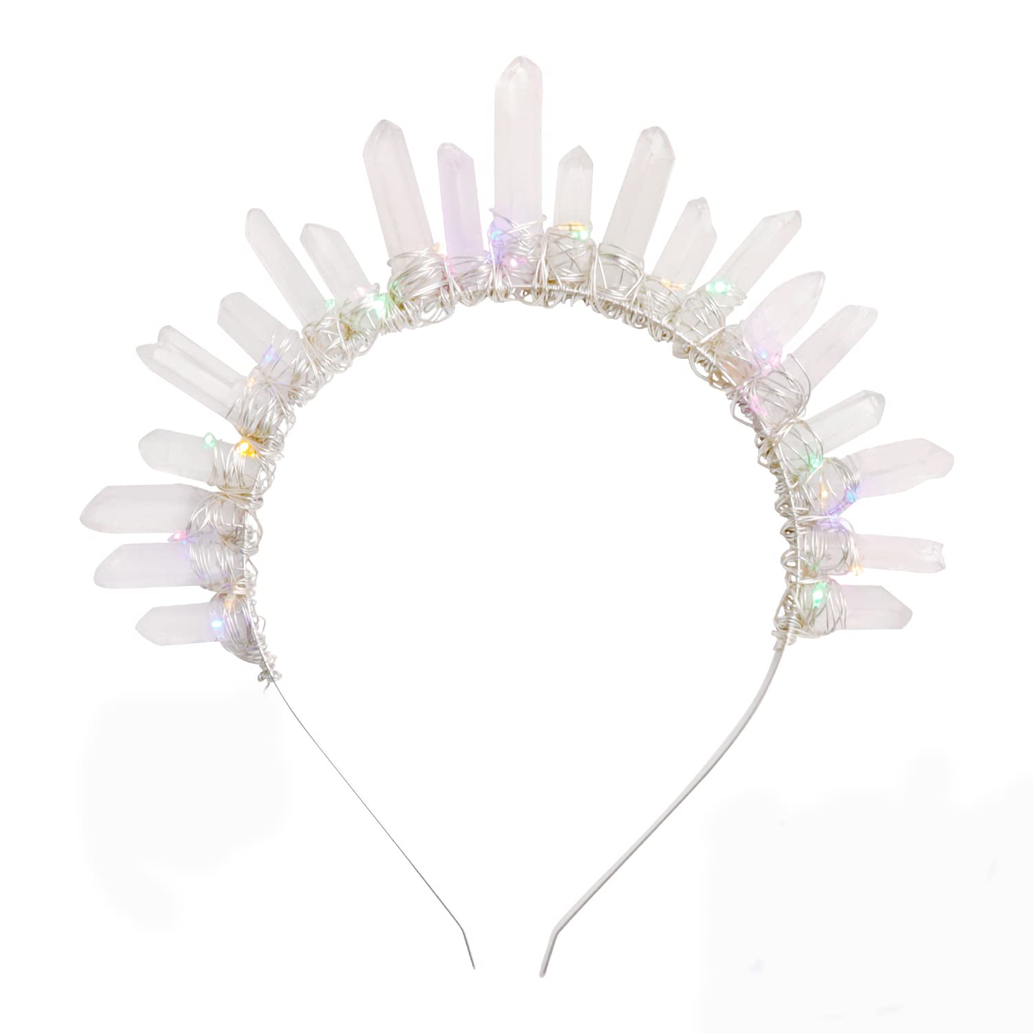 Natural Crystal Quartz Crown Headband Crystal Quartz Crown Headband Clear Quartz Crystal Crown for Wedding Rave Party Costume Accessories