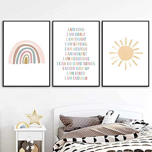 Affiches enfants arc-en-ciel lot de 3 toiles déco nordique 40x60cm