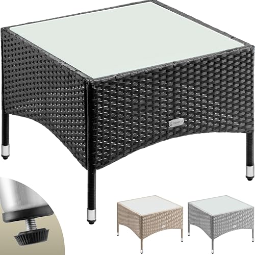 Casaria® Table d'appoint en polyrotin Noir 58x58x42cm Table Basse de Jardin carrée avec Plaque en Verre Petite Table extérieur