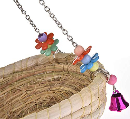 Image of Bird Nest Swing Bed Toy with Bell Woven Straw for Parrot Parakeet Cockatiel African Grey Cockatoo Conure Budgie Canary Lovebird Finch Cage Accessories