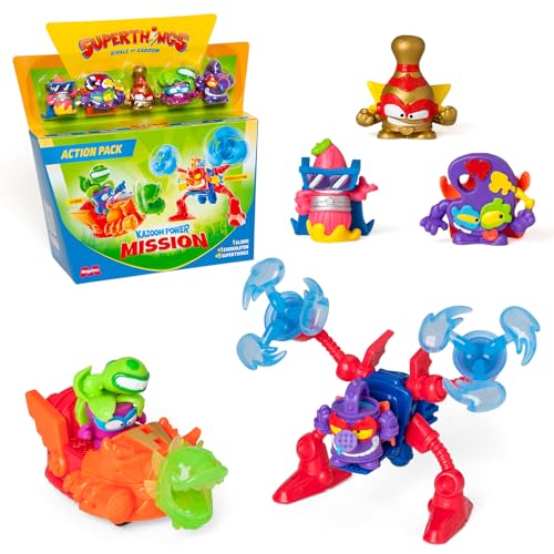 SUPERTHINGS KAZOOM Power Mission – Action Pack. Contiene 5 SuperThings (Incluye 1 SuperLíder Dorado), 1 Exoskeleton, 1 Slider. Pack 3 de 4