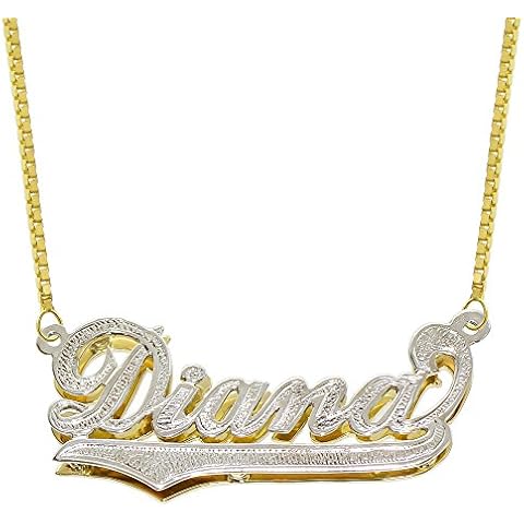 Pyramid Jewelry 14K Two Tone Gold Personalized Double Plate 3D Name Necklace - Style 3 (18 Inches, Box Chain) Cover